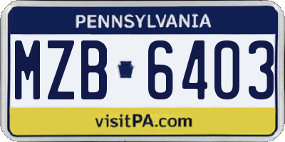 PA license plate MZB6403