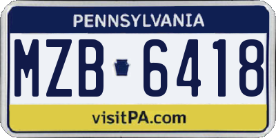 PA license plate MZB6418