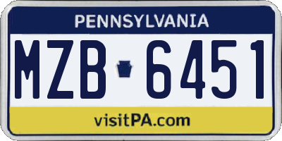 PA license plate MZB6451
