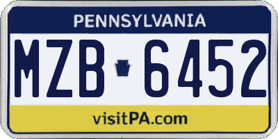 PA license plate MZB6452