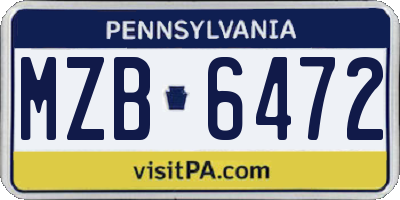PA license plate MZB6472