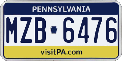 PA license plate MZB6476