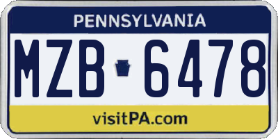 PA license plate MZB6478