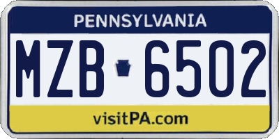 PA license plate MZB6502