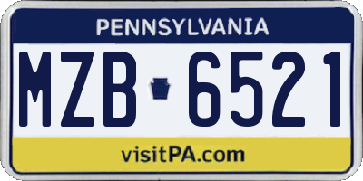 PA license plate MZB6521