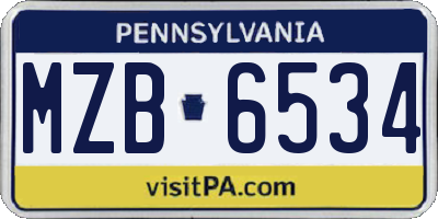 PA license plate MZB6534