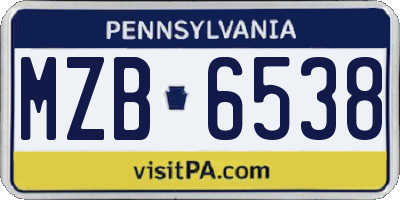 PA license plate MZB6538