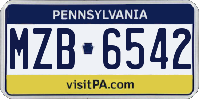 PA license plate MZB6542