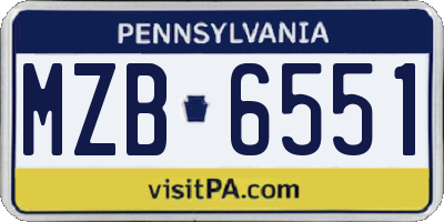 PA license plate MZB6551