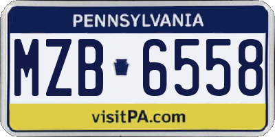 PA license plate MZB6558