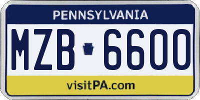 PA license plate MZB6600