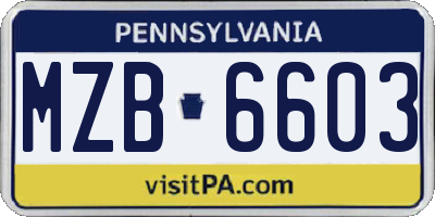 PA license plate MZB6603