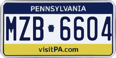 PA license plate MZB6604