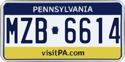 PA license plate MZB6614