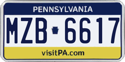 PA license plate MZB6617
