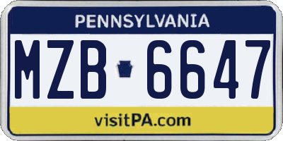 PA license plate MZB6647