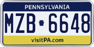 PA license plate MZB6648