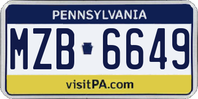 PA license plate MZB6649