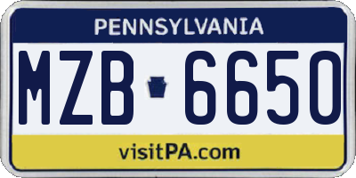 PA license plate MZB6650