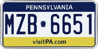 PA license plate MZB6651