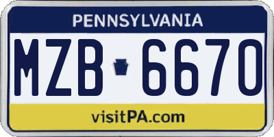 PA license plate MZB6670