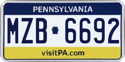 PA license plate MZB6692