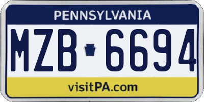 PA license plate MZB6694