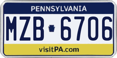 PA license plate MZB6706