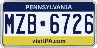 PA license plate MZB6726
