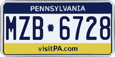 PA license plate MZB6728
