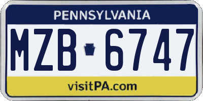 PA license plate MZB6747
