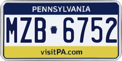 PA license plate MZB6752