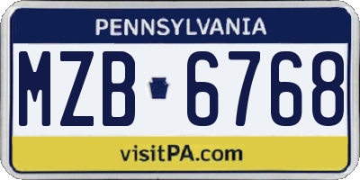 PA license plate MZB6768