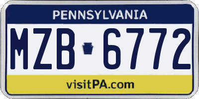 PA license plate MZB6772