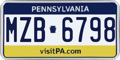 PA license plate MZB6798