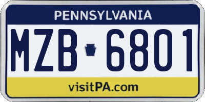 PA license plate MZB6801