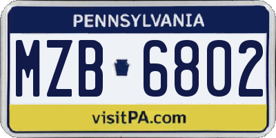 PA license plate MZB6802
