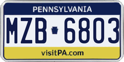 PA license plate MZB6803