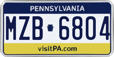 PA license plate MZB6804