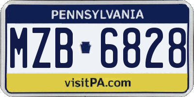 PA license plate MZB6828