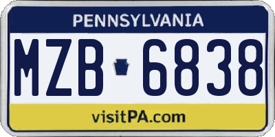 PA license plate MZB6838