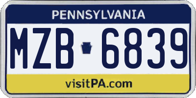 PA license plate MZB6839