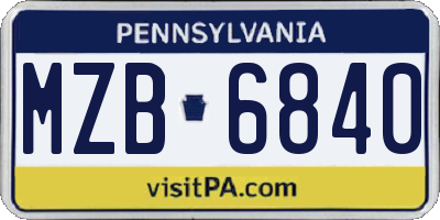 PA license plate MZB6840