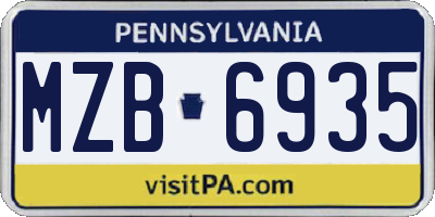 PA license plate MZB6935