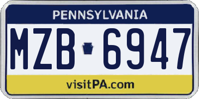 PA license plate MZB6947
