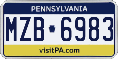 PA license plate MZB6983