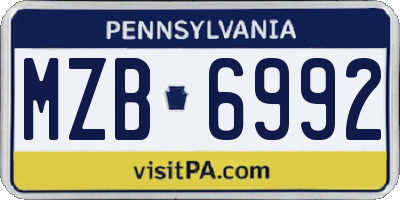 PA license plate MZB6992