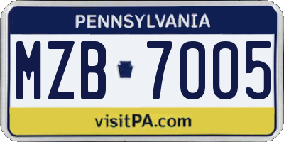 PA license plate MZB7005