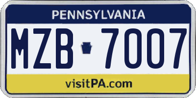 PA license plate MZB7007