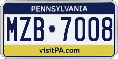 PA license plate MZB7008